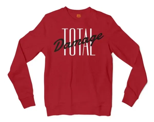 Total Damage Men/Unisex Long Sleeve Sweatshirt in Cherry Red Color