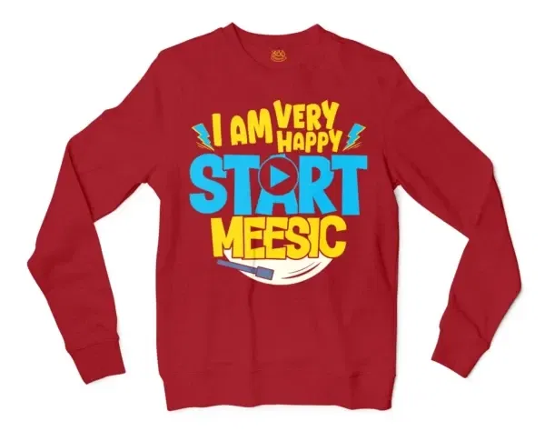 I Am Very Happy… Start Meesic Men/Unisex Long Sleeve Sweatshirt in Cherry Red Color