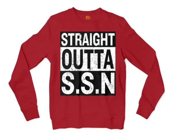 Straight Outta Ssn University Men/Unisex Long Sleeve Sweatshirt in Cherry Red Color