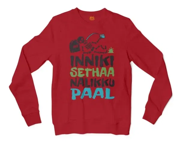 Inniki Setha Nalaiku Paal Men/Unisex Long Sleeve Sweatshirt in Cherry Red Color