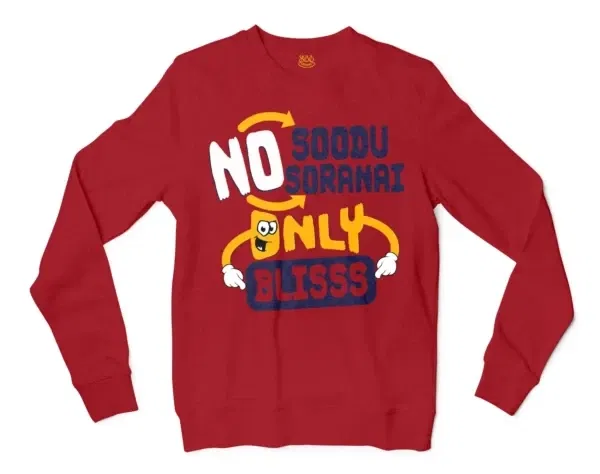 No Soodu No Soranai Only Blissssssss Men/Unisex Long Sleeve Sweatshirt in Cherry Red Color