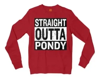 Straight Outta Pondy Men/Unisex Long Sleeve Sweatshirt in Cherry Red Color