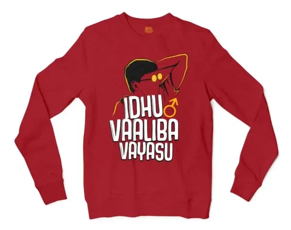 Idhu Vaaliba Vayasu Men/Unisex Long Sleeve Sweatshirt in Cherry Red Color