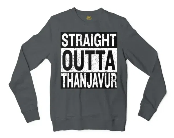 Straight Outta Thanjavur Men/Unisex Long Sleeve T-Shirt in Dark Heather Color