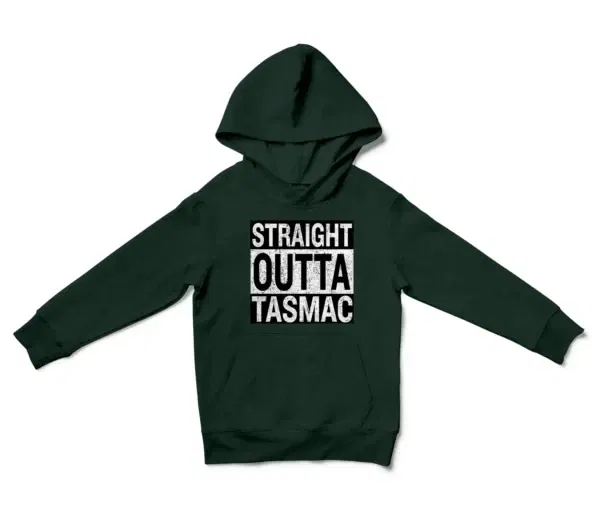 Straight Outta Tasmac Unisex Youth Hoodie in Forest Green Color