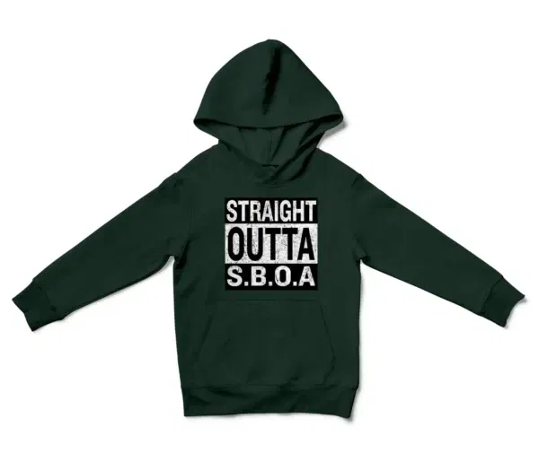 Straight Outta Sboa Unisex Youth Hoodie in Forest Green Color