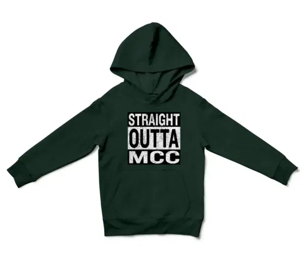 Straight Outta Mcc Unisex Youth Hoodie in Forest Green Color