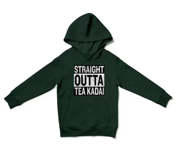 Straight Outta Tea Kadai Unisex Youth Hoodie in Forest Green Color