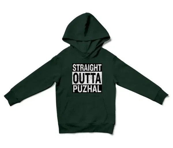 Straight Outta Puzhal Unisex Youth Hoodie in Forest Green Color