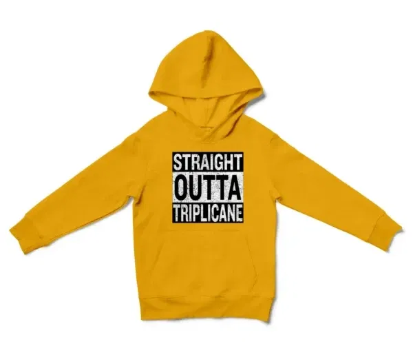 Straight Outta Triplicane Unisex Youth Hoodie in Gold Color