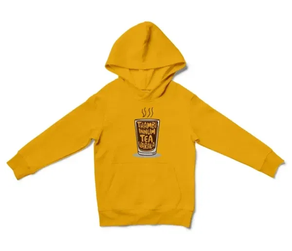 Thambi Innum Tea Varala Unisex Youth Hoodie in Gold Color