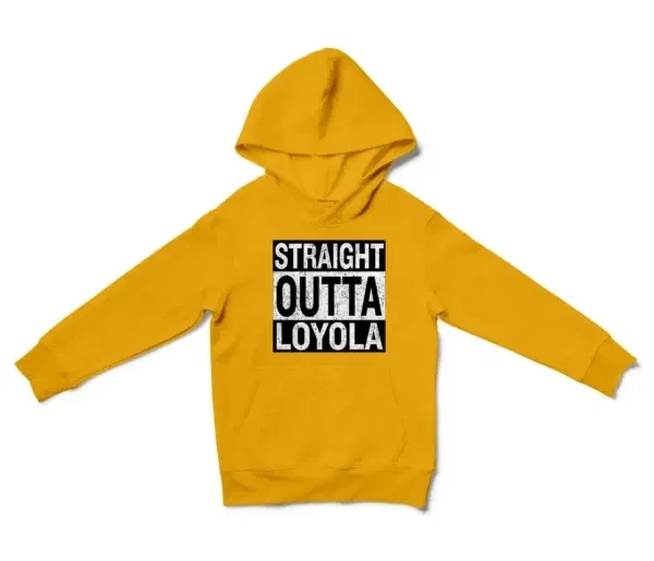 Straight Outta Loyola Unisex Youth Hoodie in Gold Color