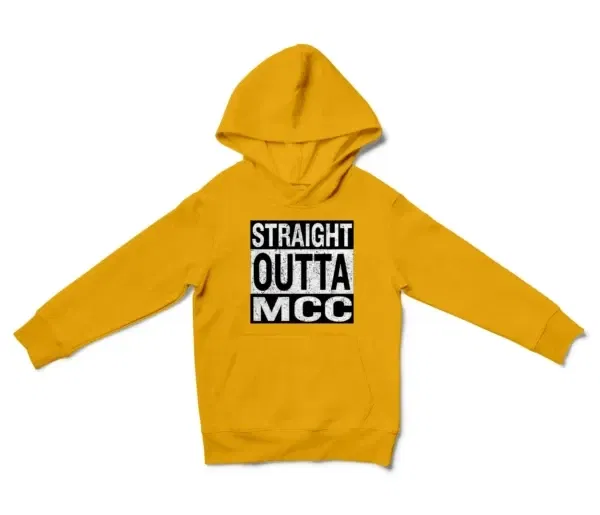 Straight Outta Mcc Unisex Youth Hoodie in Gold Color