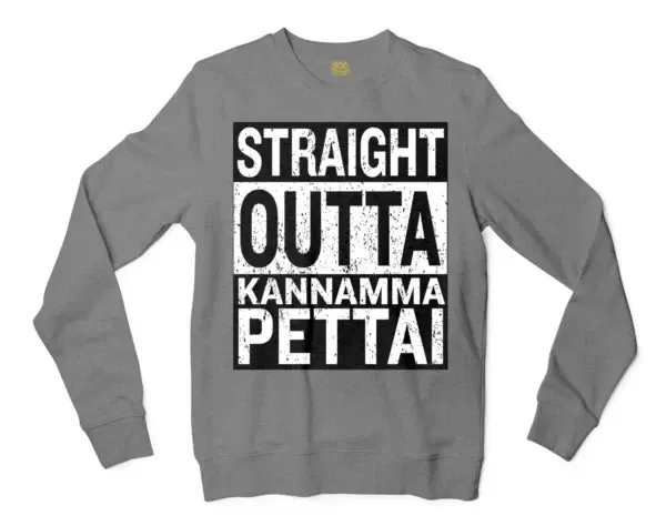 Straight Outta Kannamma Pettai Men/Unisex Long Sleeve Sweatshirt in Graphite Heather Color