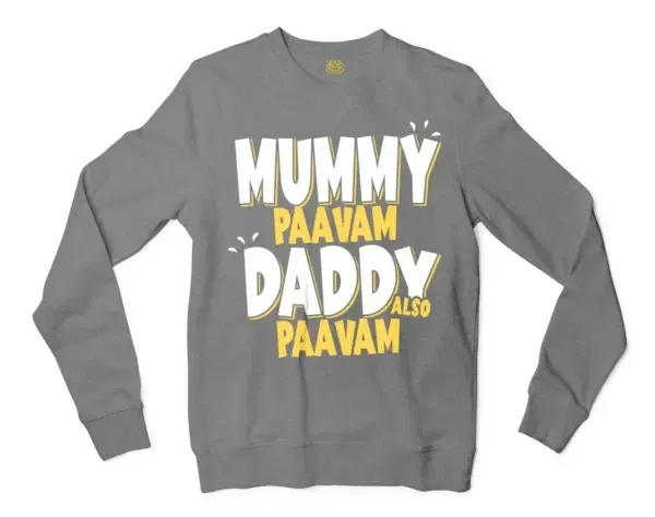 Mummy Paavam, Daddy Also Paavam Men/Unisex Long Sleeve Sweatshirt in Graphite Heather Color