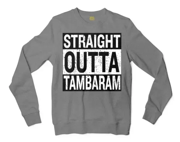 Straight Outta Tambaram Men/Unisex Long Sleeve Sweatshirt in Graphite Heather Color