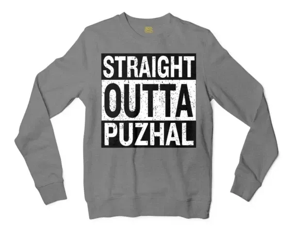 Straight Outta Puzhal Men/Unisex Long Sleeve Sweatshirt in Graphite Heather Color