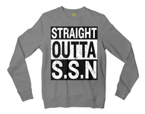 Straight Outta Ssn University Men/Unisex Long Sleeve Sweatshirt in Graphite Heather Color