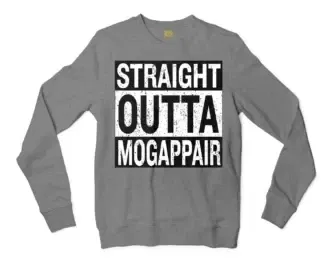 Straight Outta Mogappair Men/Unisex Long Sleeve Sweatshirt in Graphite Heather Color