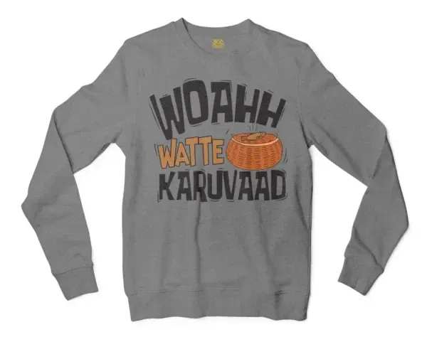 Woahh!! Watte Karuvaad Men/Unisex Long Sleeve Sweatshirt in Graphite Heather Color