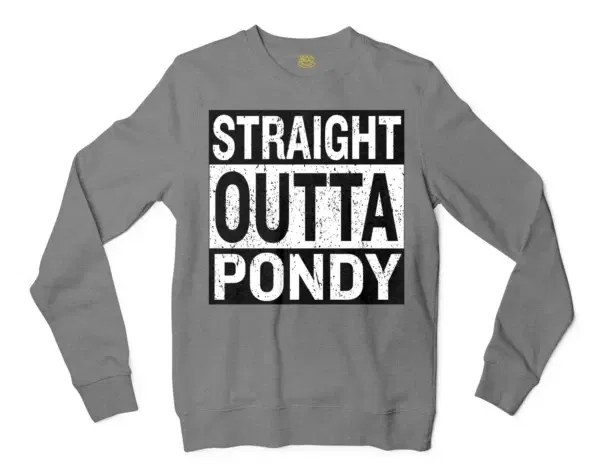 Straight Outta Pondy Men/Unisex Long Sleeve Sweatshirt in Graphite Heather Color