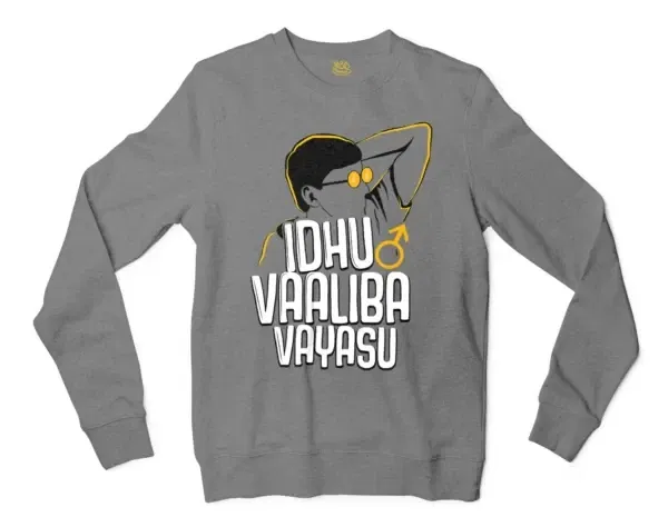 Idhu Vaaliba Vayasu Men/Unisex Long Sleeve Sweatshirt in Graphite Heather Color