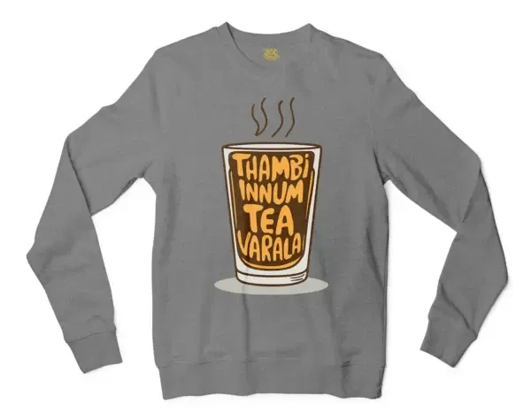 Thambi Innum Tea Varala Men/Unisex Long Sleeve Sweatshirt in Graphite Heather Color