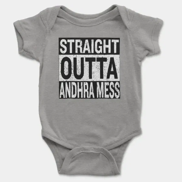 Straight Outta Andhra Mess Short Sleeve Baby Onesie in Heather Color