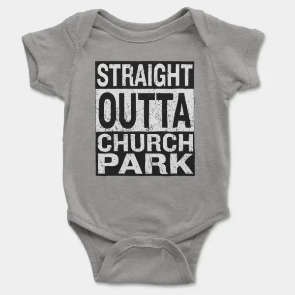 Straight Outta Church Park Short Sleeve Baby Onesie in Heather Color