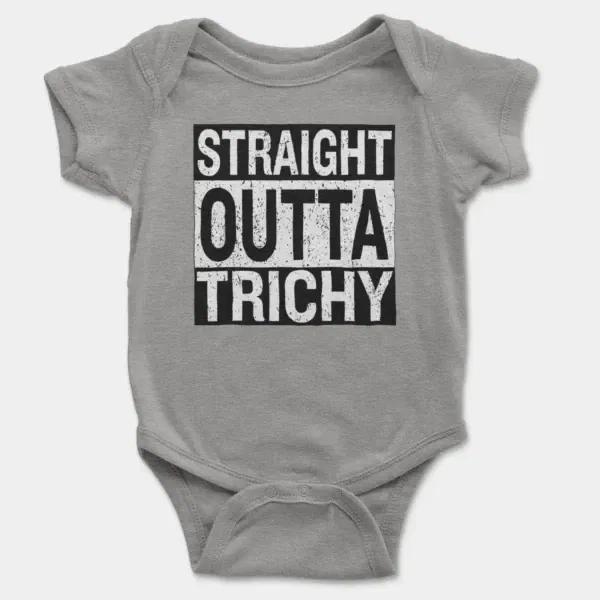 Straight Outta Trichy Short Sleeve Baby Onesie in Heather Color