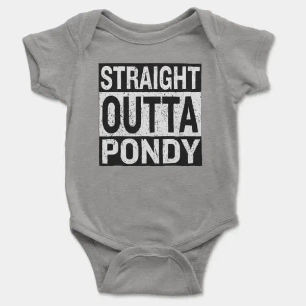 Straight Outta Pondy Short Sleeve Baby Onesie in Heather Color