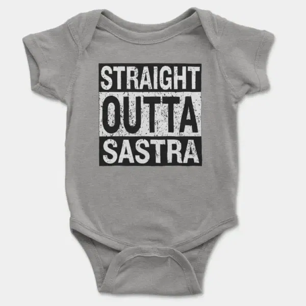 Straight Outta Sastra Short Sleeve Baby Onesie in Heather Color