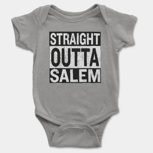 Straight Outta Salem Short Sleeve Baby Onesie in Heather Color