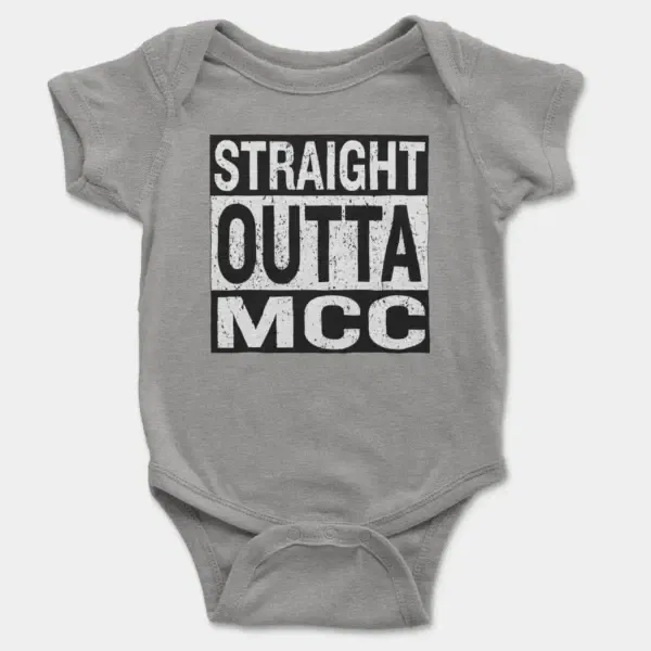 Straight Outta Mcc Short Sleeve Baby Onesie in Heather Color