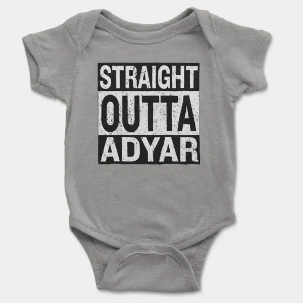 Straight Outta Adyar Short Sleeve Baby Onesie in Heather Color