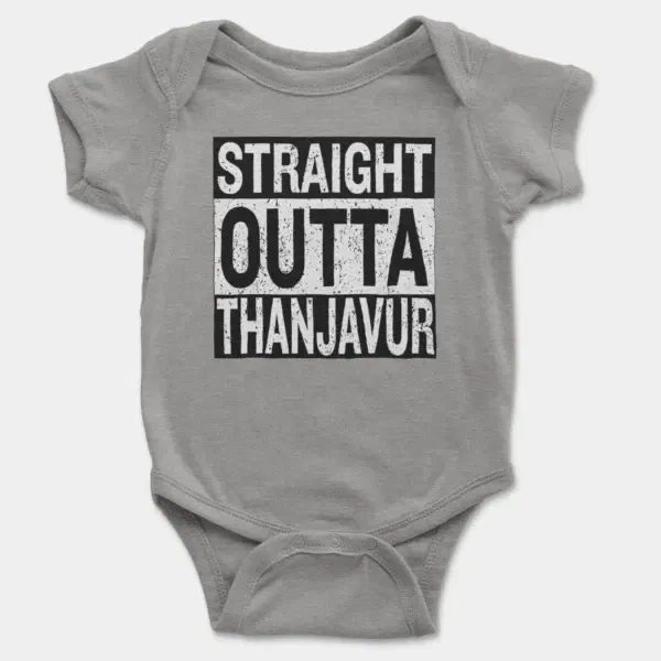 Straight Outta Thanjavur Short Sleeve Baby Onesie in Heather Color