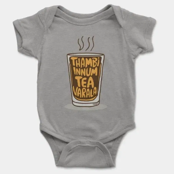 Thambi Innum Tea Varala Short Sleeve Baby Onesie in Heather Color