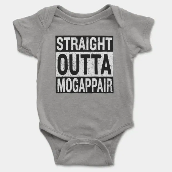 Straight Outta Mogappair Short Sleeve Baby Onesie in Heather Color