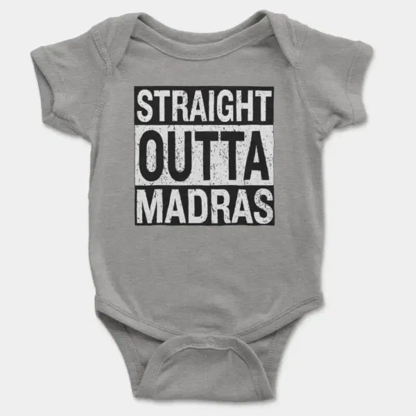 Straight Outta Madras Short Sleeve Baby Onesie in Heather Color