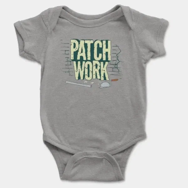 Patch Work Short Sleeve Baby Onesie in Heather Color