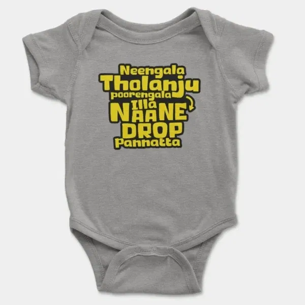 Neengala Tholanju Poorengala Illa Naane Drop Pannatta Short Sleeve Baby Onesie in Heather Color