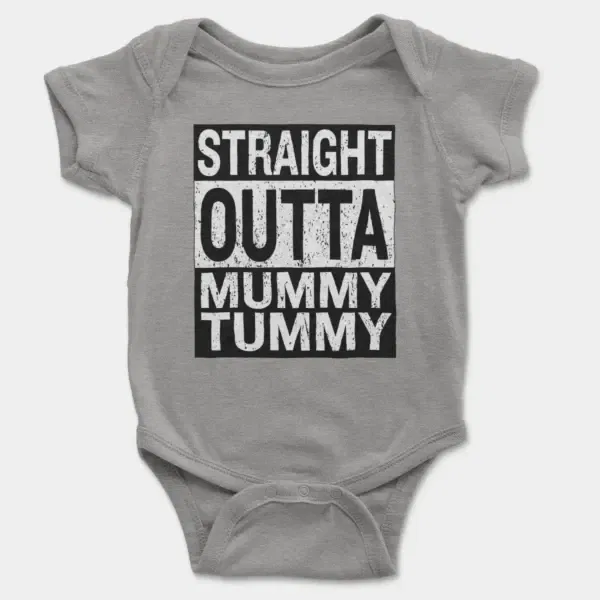 Straight Outta Mummy Tummy Short Sleeve Baby Onesie in Heather Color