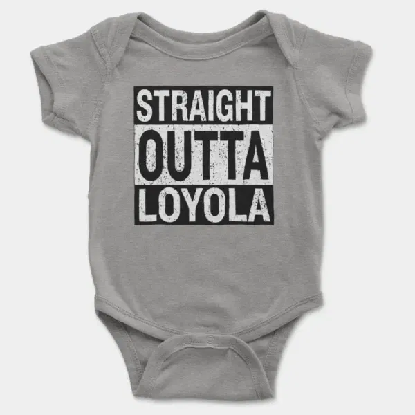 Straight Outta Loyola Short Sleeve Baby Onesie in Heather Color