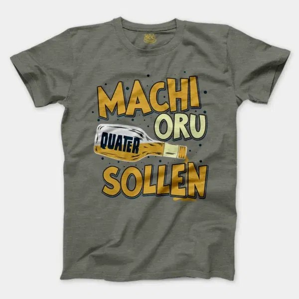 Machi Oru Quater Sollen Men/Unisex T-Shirt in Heather Military Green Color