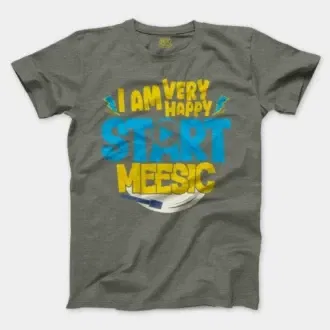 I Am Very Happy… Start Meesic Men/Unisex T-Shirt in Heather Military Green Color