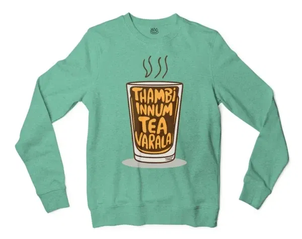 Thambi Innum Tea Varala Men/Unisex Long Sleeve Sweatshirt in Heather Sport Dark Green Color