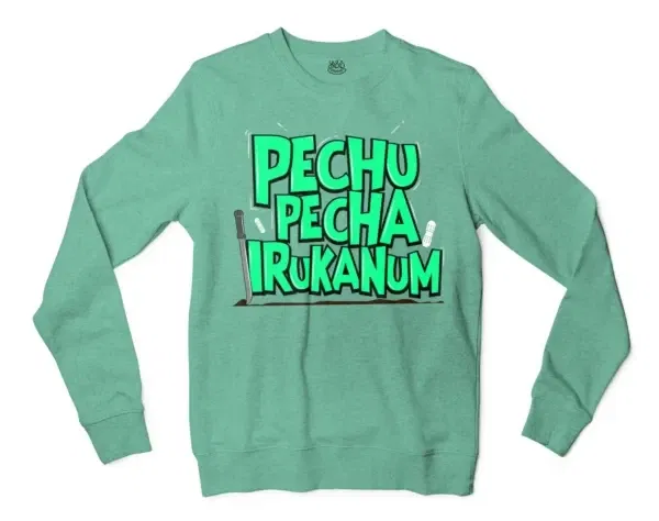 Pechu Pecha Irrukanum Men/Unisex Long Sleeve Sweatshirt in Heather Sport Dark Green Color