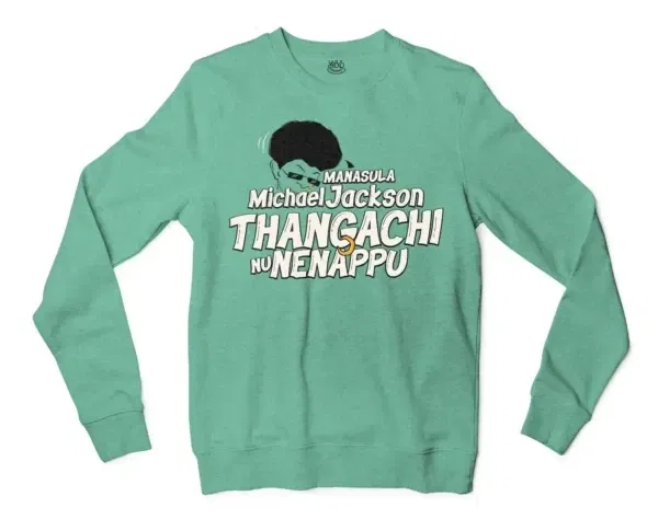 Manasula Michael Jackson Thangachi Nu Nenappu Men/Unisex Long Sleeve Sweatshirt in Heather Sport Dark Green Color