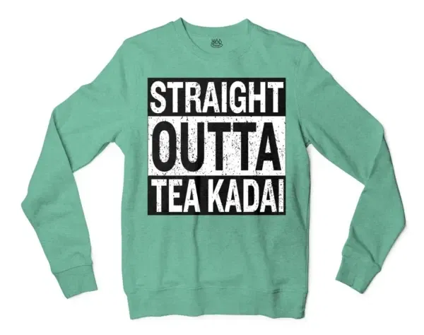 Straight Outta Tea Kadai Men/Unisex Long Sleeve Sweatshirt in Heather Sport Dark Green Color