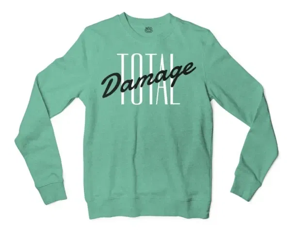 Total Damage Men/Unisex Long Sleeve Sweatshirt in Heather Sport Dark Green Color